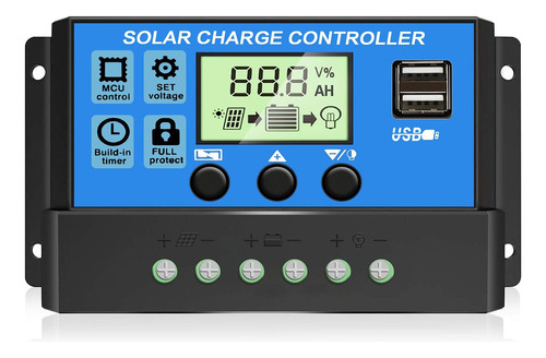 Controlador De Carga Solar 30a, 12 Y 24v, Usb 5v, Lcd, Pwm 