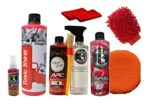 Kit Rojo Lavado De Auto Shampo+apc+cera Toxic Shine