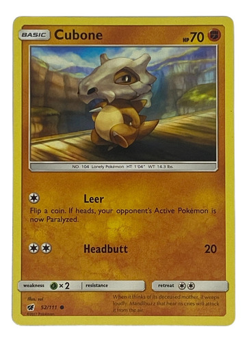 Cubone Carta Pokémon Original Tcg Inglés 52/111