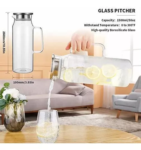 Richro Jarra de vidrio con tapa, elegante jarra de agua de vidrio con tapa,  jarra de agua de vidrio duradera y resistente, jarra de vidrio – Yaxa Store