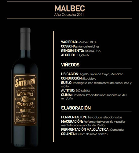 Vino Satrapa Agrelo Malbec 750ml