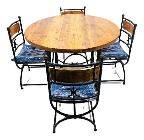 Juego De Comedor Rustico Redondo 4 Sillas Etrusco
