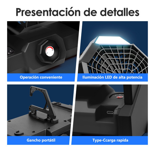 Ventilador De Camping Recargable Portátil Con Luz Led