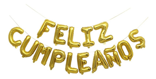 Globos Metalizados Cartel Feliz Cumpleaños Letras Dorado