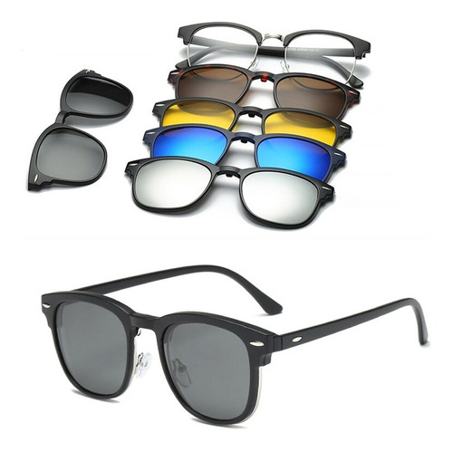 Gafas de sol polarizadas con montura gris con clip y plaquetas