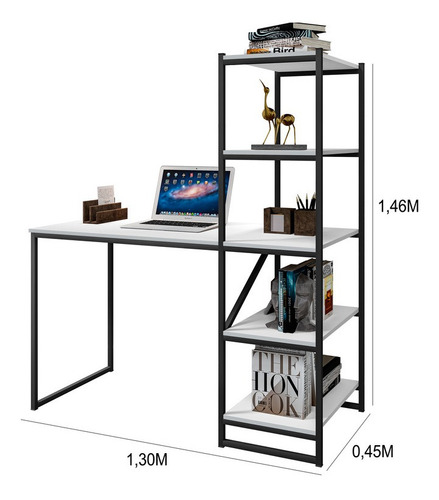 Mesa Escrivaninha Fit 4 Prateleiras Preto/branco - Art