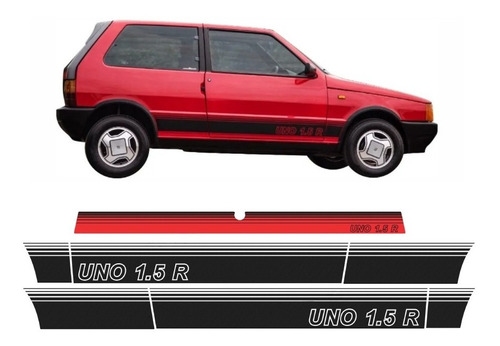 Kit Faixas Adesivos Laterais E Mala Fiat Uno 1.5r vermelho