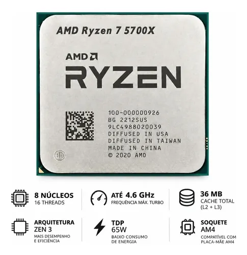 Processador Amd Ryzen 7 5700x Oem 8 Núcleos 4.6ghz