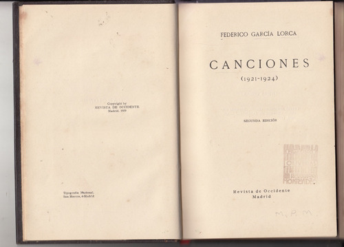 1929 Federico Garcia Lorca Canciones Segunda Edicion Escaso