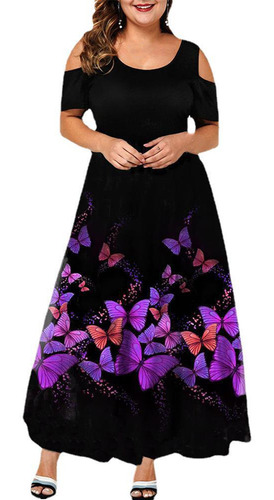 Elegante Vestido Formal Mariposas Moradas Estampado Gracioso