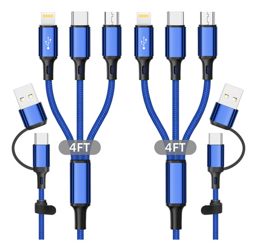 Hancenda Paquete De 2 Cables De Carga Multiple, Usb C 6 En 1