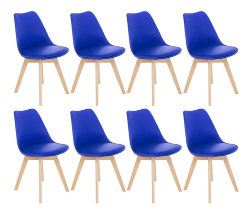 8 Cadeiras Estofada Leda Base Madeira Eames Cozinha Cores Estrutura Da Cadeira Azul Bic