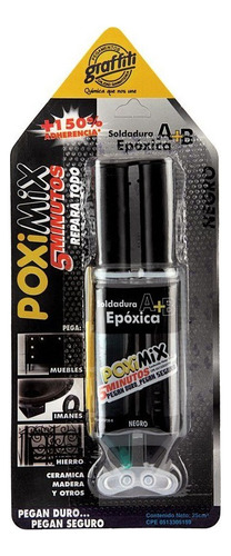 Pega Tanque Soldadura Epoxica Negra 4 Ton Poximix 25 Ml