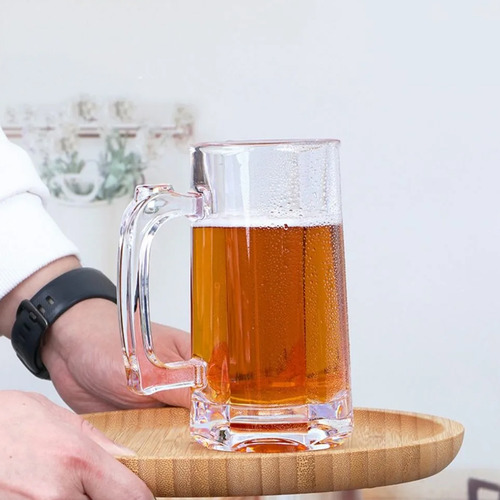 Kit 6 Caneca Chopp Pub Vidro Robusta Cerveja Zero Grau 400ml