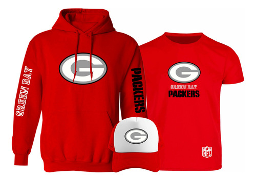 Kit Sudadera + Playera + Gorra Mod Green Bay Packers Nfl