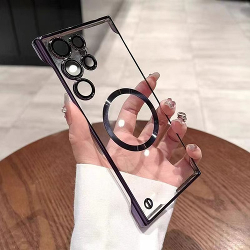 Funda De Teléfono Sin Marco Magnético Transparente Chapada Para Samsung Galaxy S25 Plus S24 S23 S22 Ultra Camera Lens Protection C