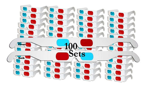 Imagen 1 de 6 de 100pcs 3d Cartón Gafas Rojo Y Cian Anaglifo Blanco Tarjeta