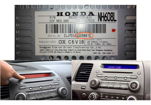 Código De Desbloqueio Rádio Honda Civic New Civic Clarion