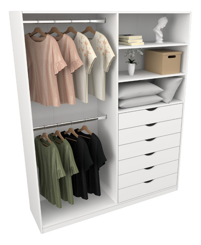 Armário Arara Gaveta Brenda M3 100% Mdf Quarto Sapato Roupa Cor Branco