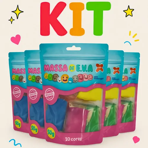 Kit 30 Pacotes Massa Eva 10 Cores Brinquedo Artesanato Make+ Cor