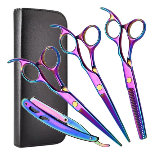 Kit 3 Tesoura Profissional Fio Laser Fio Navalha Desfiadeira