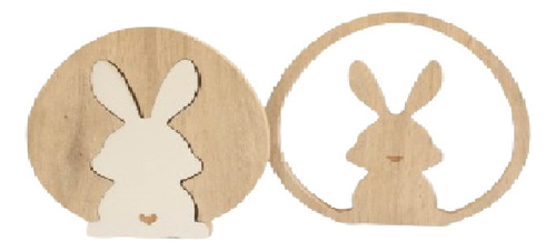 Figura Decorativa Duo De Conejos De Pascua Encastrables Mdf