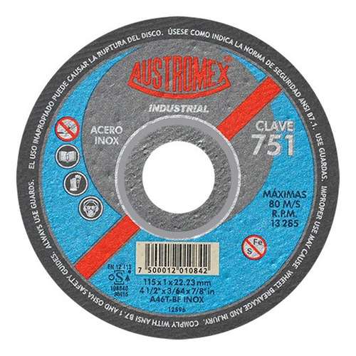 Disco De Corte Austromex 751 Ar 4.1/2 Inox