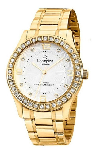 Relógio Feminino Champion Cn29187w Dourado + Colar E Brincos