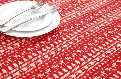 Mantel De Lino Y Algodón Con Forma De Árbol De Navidad Rojo