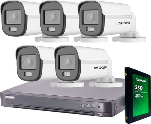 Kit Seguridad Hikvision 5 Camaras Vision Noche Color Audio