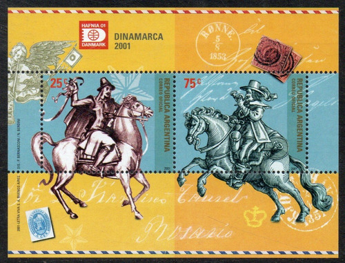 Argentina Bloc X 2 Sellos Mint Exposición Mundial De Filatelia Hafnia 2001 En Dinamarca Año 2001 