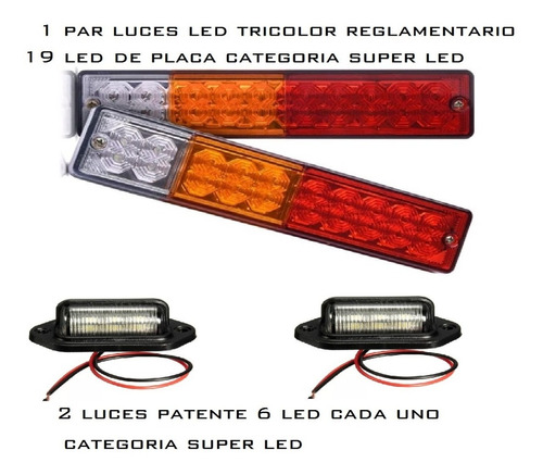 Luces Traseras Led (par) Tricolor + 2 Luces Patente 