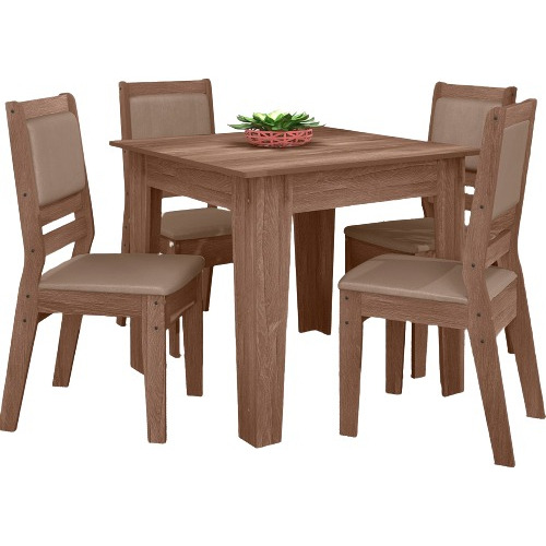 Conjunto Mesa Sala De Jantar Com 4 Cadeiras Lugares Quadrada
