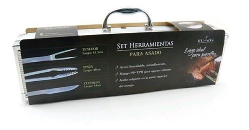 Set Herramientas Asado 3 Piezas Humos Maletin Aluminio