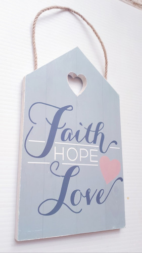 Faith, Hope Love Fe, Esperanza, Amor Cartel Colgante Gris