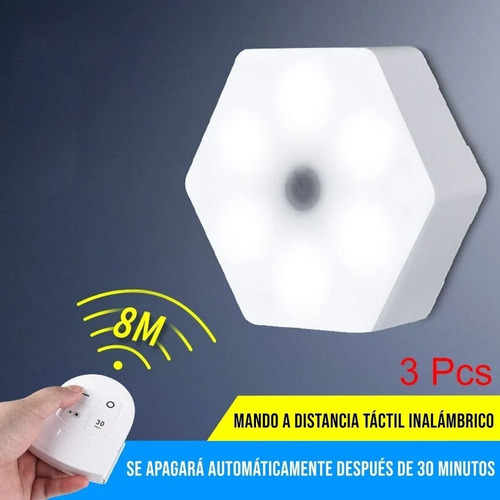 Pack 3 Luz Led Hexagonal Portátil Con Control Remoto Y Timer