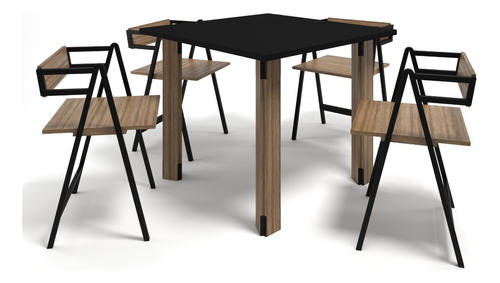 Mesa 90x90 Para Sala De Jantar C/ Cadeiras Estilo Industrial Cor Da Tampa Mesa Preto Com Lamina Cor Dos Pés Cadeiras Lamina Com Preto