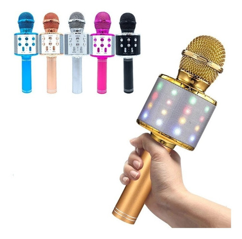 Microfone Bluetooth Karaokê Sem Fio Dourado E Preto