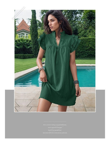 Vestido De Verano Con Cuello En V Y Cuello Alto De Color Lis