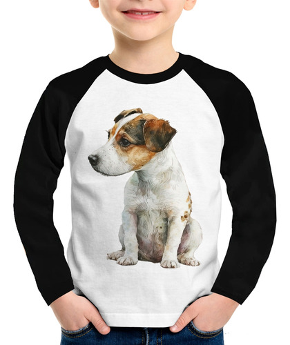 Camiseta Raglan Infantil Cachorro Jack Russell Terrier Longa