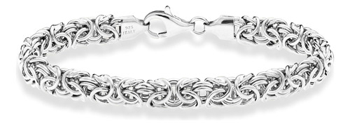 Miabella - Pulsera Bizantina Italiana De Plata Fina 925 Par.