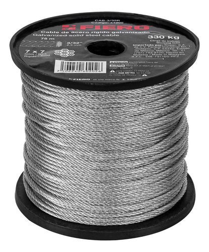 Cable Rígido De Acero 3/32', 7x7, 75 M Fiero