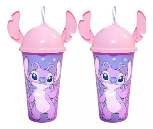 Copo Com Orelhas E Canudo Angel Stitch 500ml Personagem