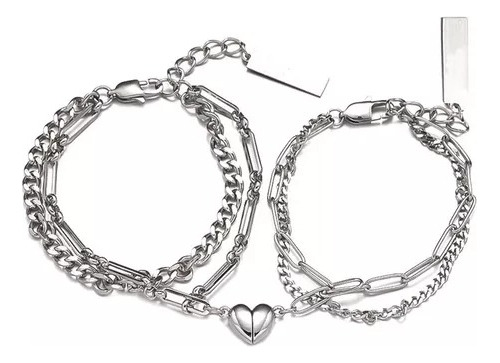 2 Pulseras Pareja Magnéticas Acero Inoxidable Regalo Amante