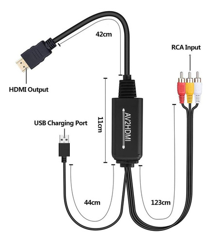 Cables Para Audio Vídeo Convertidor De Av A Hdmi, Rca A Hdmi
