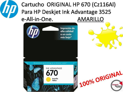 Cartucho Original Hp 670 (cz116al) Ink Advantage / Amarillo