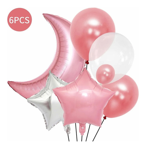 Set Globos Luna Rosada Rosa 72 Cm Estrellas 