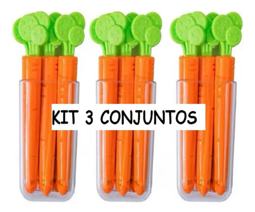 Kit3 Pacote Prendedor 5 Peças 12x4cm Formato Cenoura Com Ímã