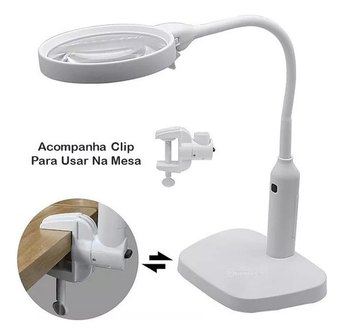 Luminária Lupa Óptica 2 Lentes 5x 6 Leds + Base Fixação