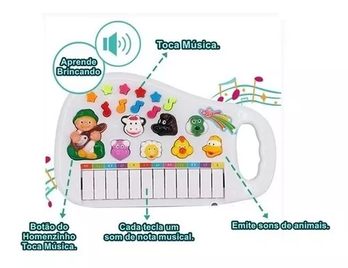 Piano Teclado Musical Infantil Fazendinha Imita Bichinhos